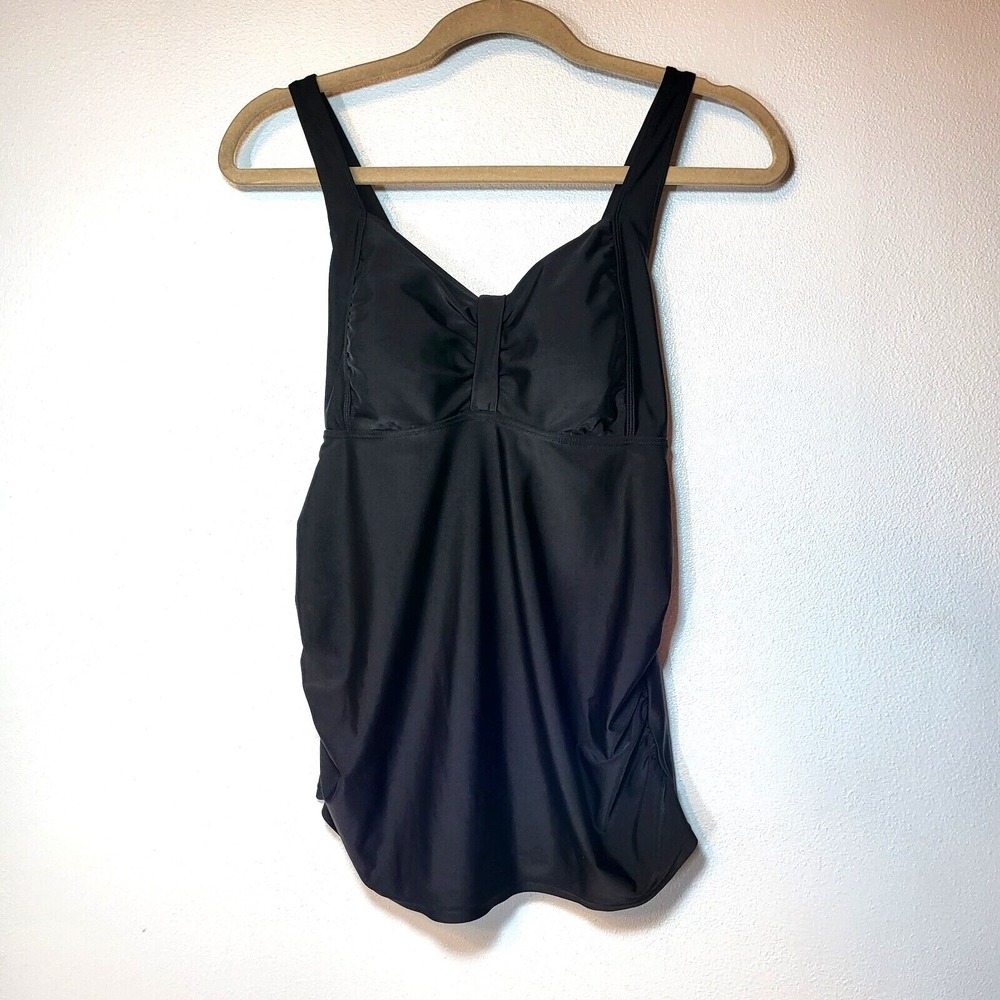 Beach Bump Maternity Tankini Top Black Ruched Front Adjustable‎ Straps Medium